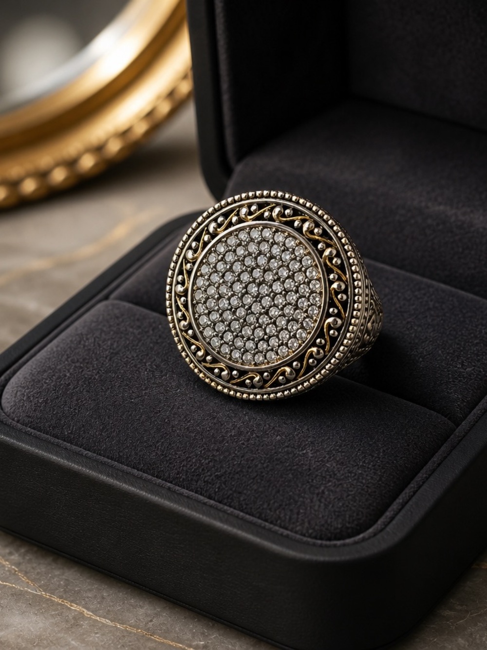 Artistic Flair Two Tone Pave’ Lab Diamond Statement Ring Size 9
